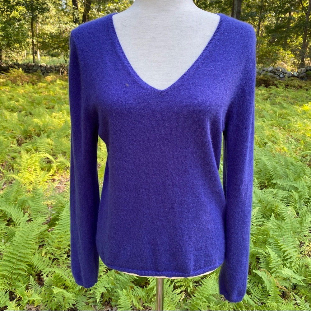 PHILOSOPHY SWEATER V-NECK BLUE CASHMERE LONG SLEEVE SIZE LP PETITE
